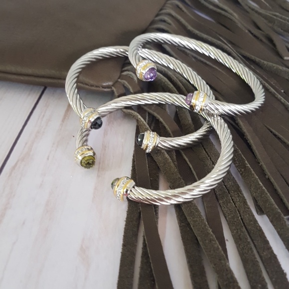 Handpicked Jewelry - Amethyst & Crystal Cable Adjustable Bangle